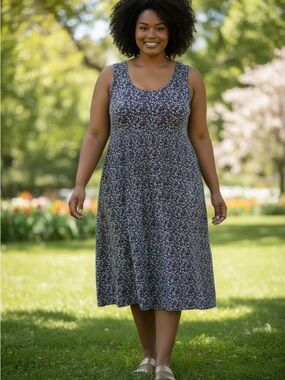 Croft & Barrow Blue Floral Elastic Bodice Dress  with pockets 2X